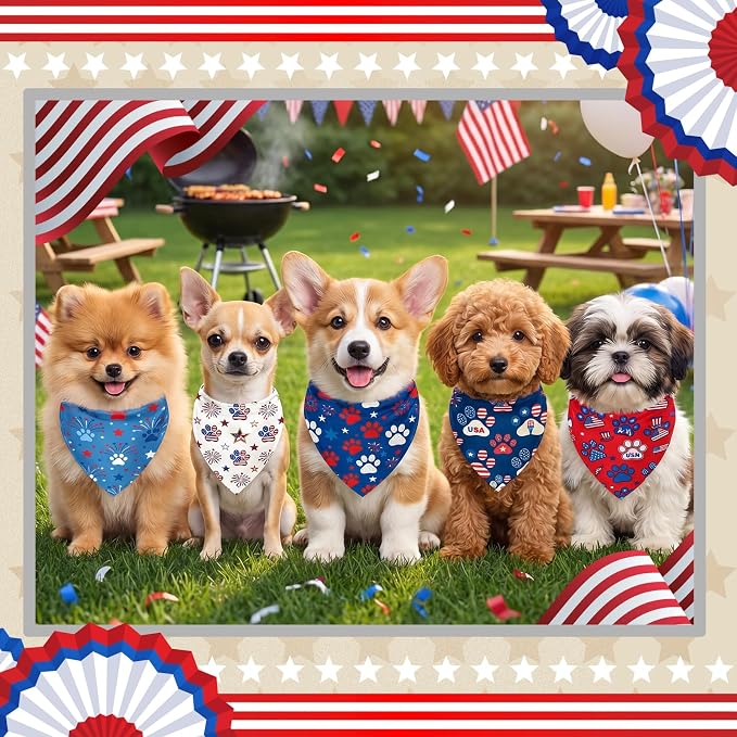 50 Pcs 4th of July Dog Bandanas Bulk Patriotic Paw Prints Pattern | Triangle Kerchief Bibs Scarf Set for Pets Patriotic Party Costume Photo Props Accessories, 25 Styles, 19.7 x 13.8 x 13.8 Inch