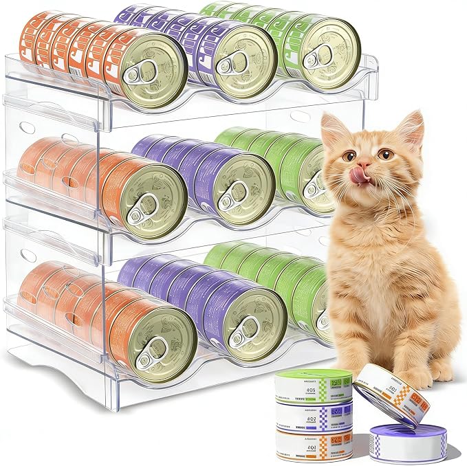 3 Layers Transparent Cat Food Can Organizer Can Hold 54 (3oz) Cans | Acrylic Cat Food Storage, Mold-Resistant, Non-slip Design, Heavy-Duty Storage for Countertop Kitchen Cabinet Pantry Shelf