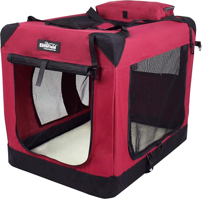 EliteField 3-Door Soft Dog Crate with Bed & Carrying Bag (2-Year Warranty) | 3 Mesh Doors, Steel Frame, Removable & Washable Crate Cover and Bed Cover, Storage Pockets, Indoor/Outdoor, Foldable