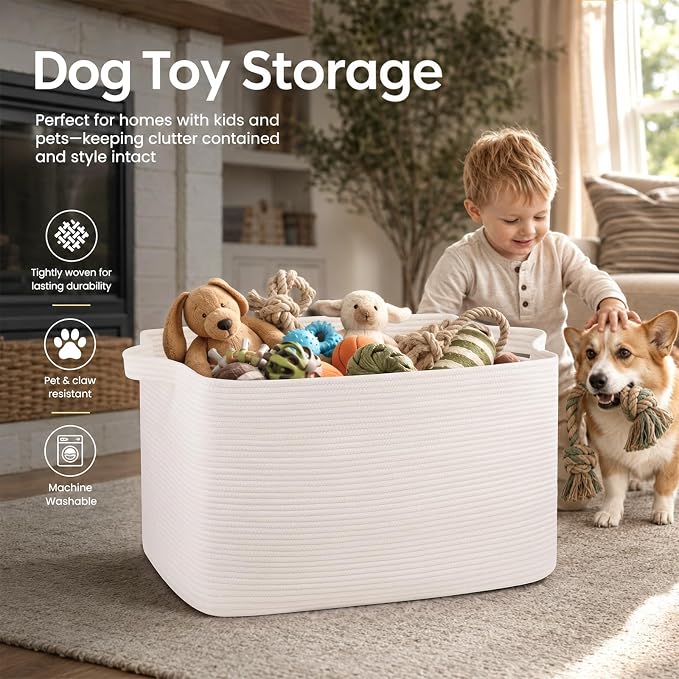 OIASKET 108L Extra Large Blanket Basket Living Room, 24.8" x 16.2" x 16.2" | Rectangle Woven Laundry Hamper, Nursery Blanket Storage Living Room, Toy Storage With Handle, Large Baskets for Organizing
