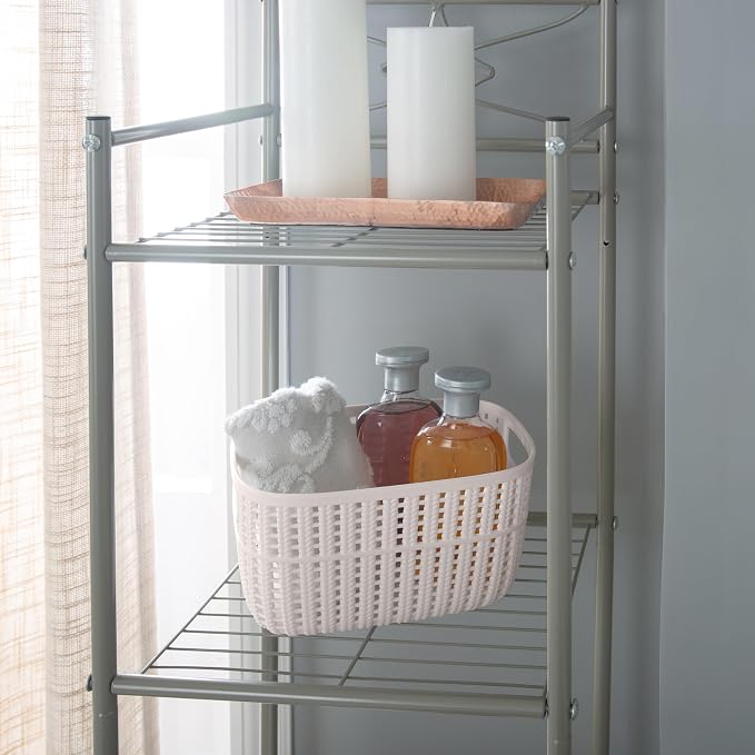 Simplify 4 Pack 2 Tone Sailor Knot Plastic Storage Tote | Decorative Basket | Closet Organization | De-clutter | Accessories | Toys | Bathroom Organization | Small | Ivory