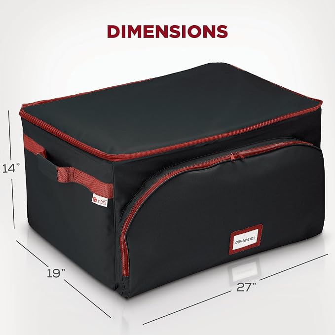 HOLDN’ STORAGE Premium Christmas Ornament Storage Box – Holds up to 72 4” Ornaments, Durable 600D Fabric, Adjustable Dividers, 3 Removable Trays – Metal Frame – Black
