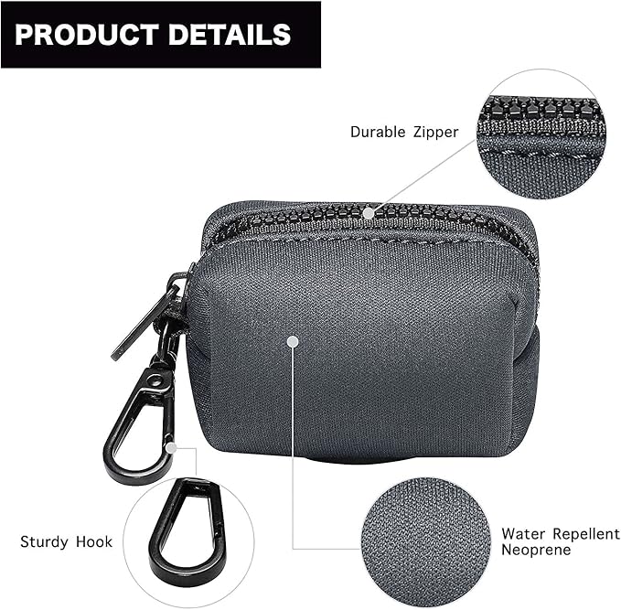 Petmolico Dog Poop Bag Holder Dispenser 2 Pack, Deep Gray | Zippered pouch fits any leash, includes free roll of bags, lightweight & portable for daily walks, travel & outdoor use