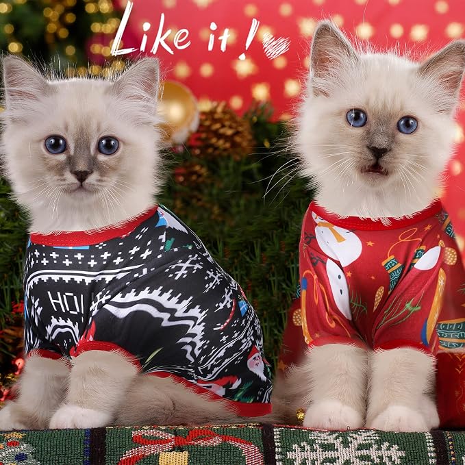 6 Pcs Christmas Dog Shirts Breathable Vest,S (3.3lbs-5.5lbs) | Festive Snowman Reindeer Santa Prints, Soft Fabric for Puppies Cats, Sleeveless Design for Holiday Wear and Photos