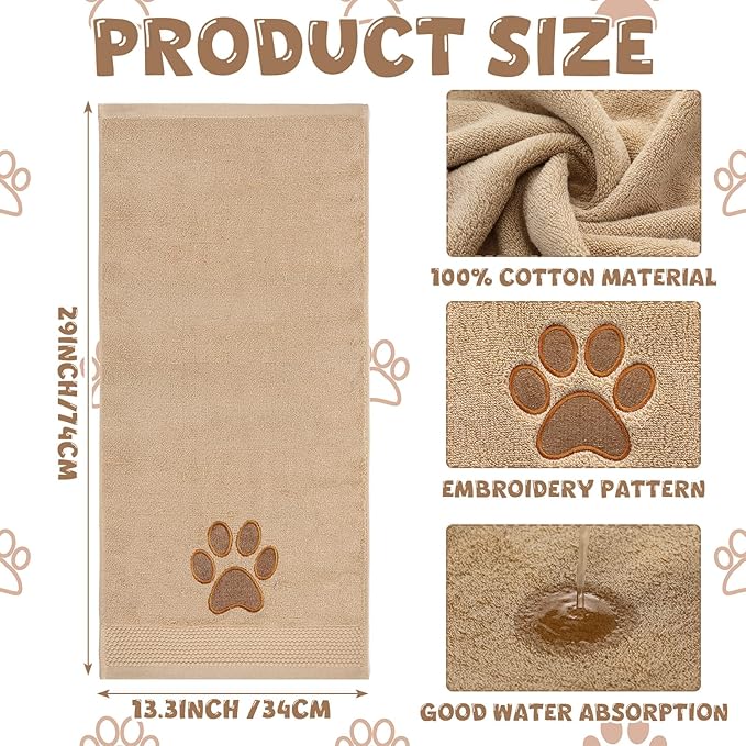 SmoothNovelty 2 Pcs Dog Paw Hand Towels Bathroom Decor 13 x 29 Inch 100% Cotton Embroidered Soft Hand Towels Absorbent Farmhouse for Kitchen Restroom (Brown)