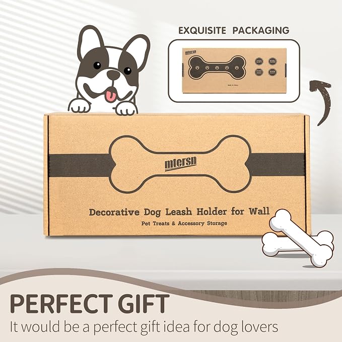 MTERSN Dog Leash Holder for Wall with Bone Shape, Entryway, Black & White