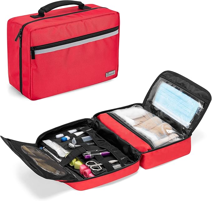 Trunab First Aid Trauma Bag with 2 Inner Flaps, Medical Supplies Pouch,Red | Empty Bag with Hand Strap, Customizable Interior for Home or Outdoor Use