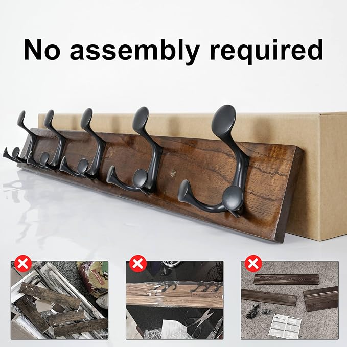 SKOLOO 24-Inch Walnut Wood Coat Rack Wall Mount with 5 Triple Hooks - Ideal for Family Entrances, Classrooms, and Pet Supplies Storage - Perfect Coat Hooks for Wall
