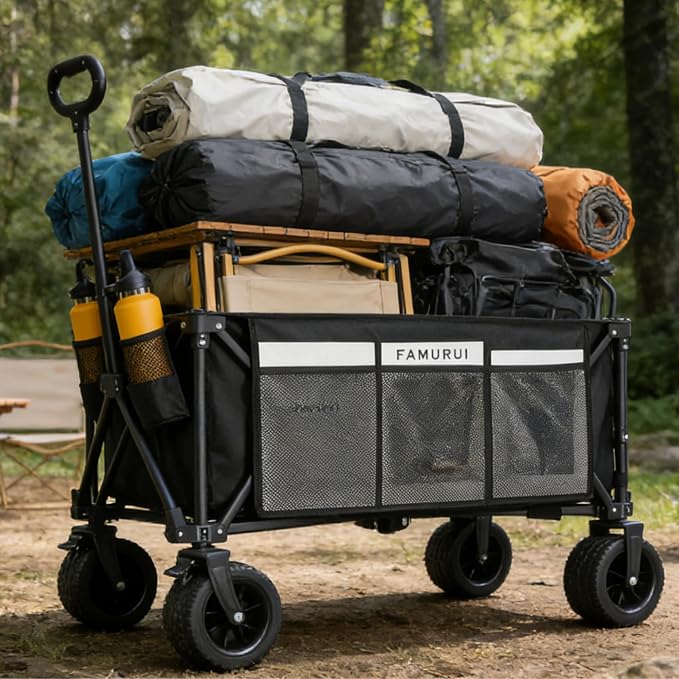 50" Extra Long Folding Wagon Cart, Heavy Duty Wagon with 400 lbs Capacity | 360L Large Storage Space for Everyday Hauling