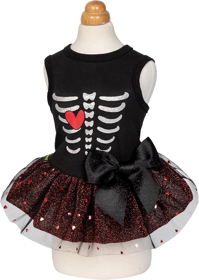 Fitwarm Halloween Skeleton Dog Dress, Funny Dog Halloween Costumes, Doggy Clothes for Small Dogs Girl, Pet Apparel, Black, Red, White, XS