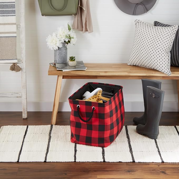 DII Buffalo Check Storage Bin, Large Rectangle, 17.5x12x15, Red & Black