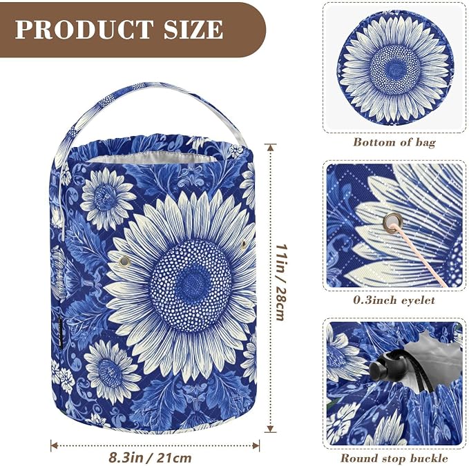Tatenale Crochet Bag Yarn Bag Knitting Project Bag with Pockets and Handle Portable Yarn Storage Organizer Tangle Free 8.3x11 InchBlue and White Sunflowers Leaves10