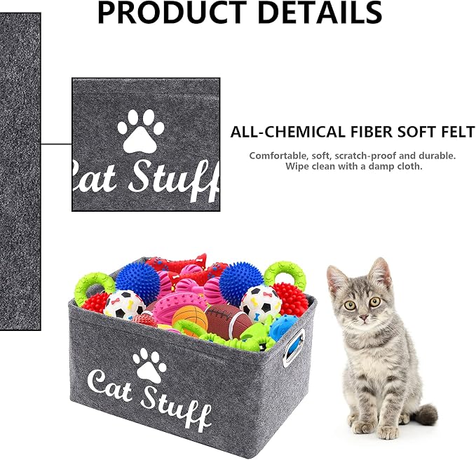 Cat Apparel & Accessories/Cat Toys/Pet Supplies Storage Basket/Bin with Handles, Collapsible & Convenient Storage Solution for Office, Bedroom, Closet, Toys, Laundry(Grey)
