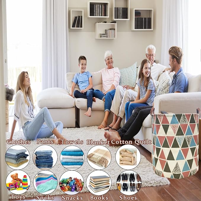 Waterproof Laundry Hamper Collapsible Laundry Basket Leather Handle Laundry Bag Large Clothes Storage Toy Organization for Bathroom Bedroom Laundryroom College Dorms (Caisanjiao-002)