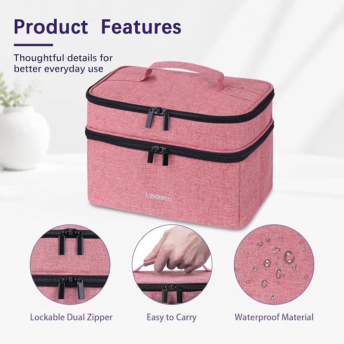 Lexeeco Dual Layers Medicine Pill Bottle Organizer Bag with Lockable Zipper | Portable Medication Bag for Pills,Vitamins,Fish Oil,Medicine Storage Box for College Dorm Student,Home,Large Travel Pill Case