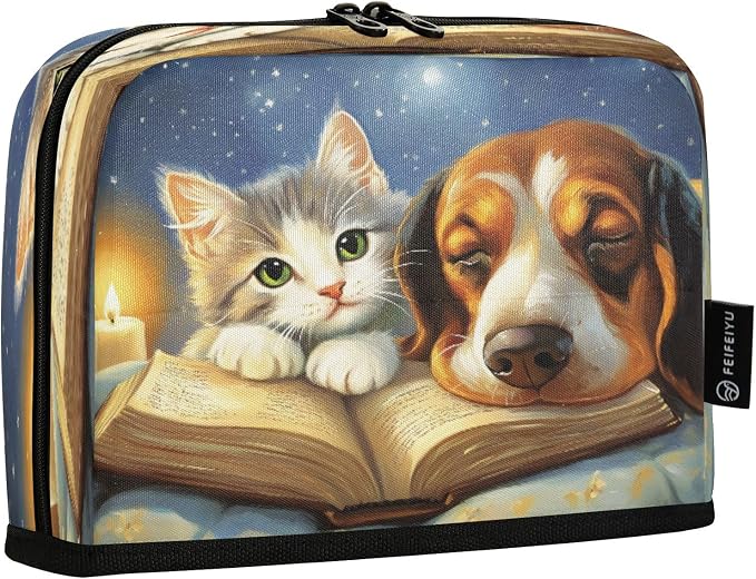 panksolu Cute Pets Cat and Dog Pattern Pencil Case Large Capacity Pencil Pouch with Zipper Portable Pen Bag Organizer Standing Supplies Pen Bag for Office Women Men