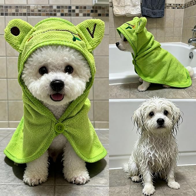Dog Hooded Bathrobe Towel, Fast Drying Bath Towel Absorbent Warm Blanket Green S