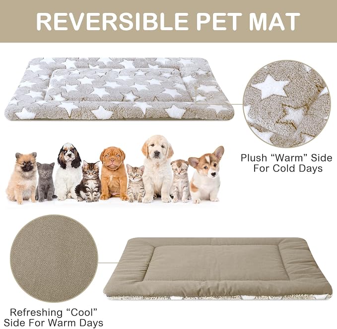 4 Pcs Dog Crate Pads Soft Warm,18 x 24 x 1.6 Inch,Star,Apricot | Ultra Soft Warm Washable Anti-slip Kennel Bed Mat for Pets,Reversible Replaceable,for Small Medium Large Dogs and Cats