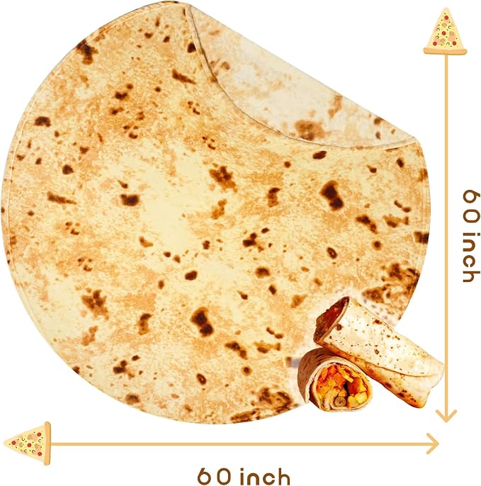 Bnuitland Burritos Tortilla Blanket, 300 GSM Double Sided Giant Funny Gift Throw, Realistic Novelty Super Soft Sofa Yellow Taco Food Blanket for Kids/Pets and Adults