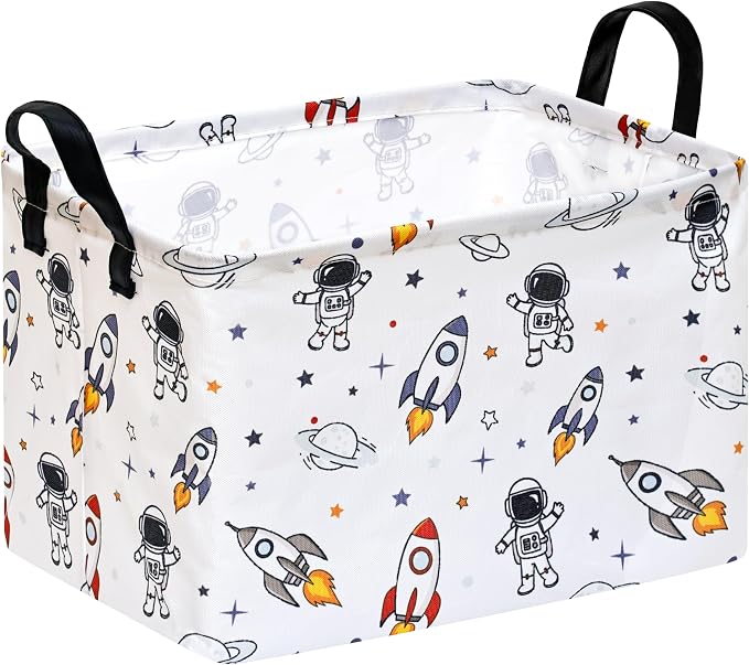 Kid Storage Basket Gift Shelf Basket Toy Storage Bin, Nursery Basket Organizer Box for Children Room Deco With Handles(Spaceman)