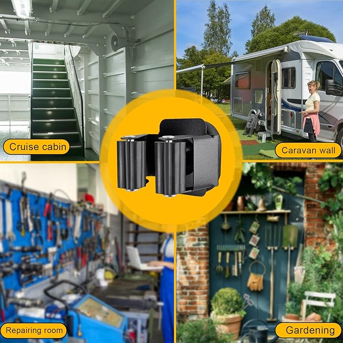 Upgraded Magnetic Broom and Mop Holder Wall Mount, Space-Saving Heavy Duty No Drill Over the Door Broom Gripper RV Camper Wall Organizer,Black,4 Pcs (Pack of 2)