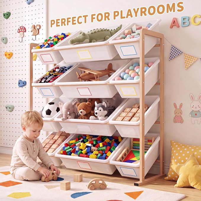 Toy Storage Organizer with12 Removable Storage Bins, Kids Bin Shelf, Toys Box for Playroom Organization for Bedroom & Room