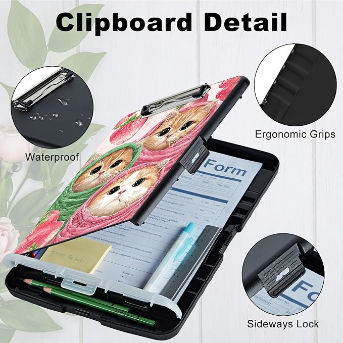 A4 Clipboard with Storage Pen Holder, Clipboards Organizer Nursing Clipboard Foldable File Folder Plastic Clipboard Folio Clip Board for Office Work Classroom Doctor, Moon Orange Mushroom