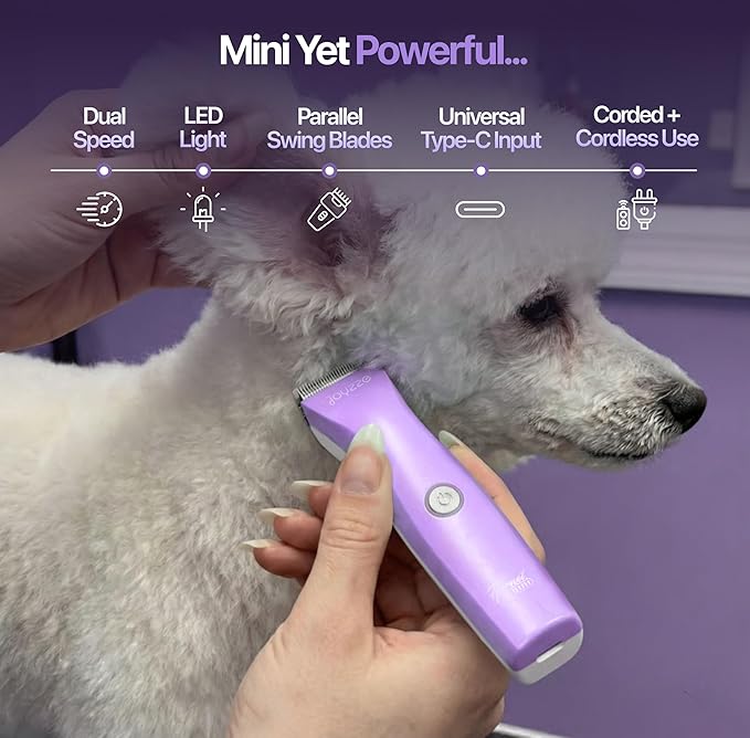 Hornet Mini Purple - Compact and Portable Pet Trimming Dog Clippers with Sharp Blades for Precise Trims, Ideal for Grooming on-the-go