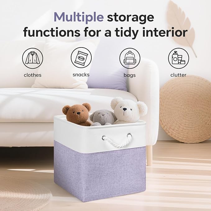 ECDYQXVU 13x13x13 Inch Storage Cube Bins Foldable Organizer Baskets 6 Pack | Soft Cotton Handles, Premium EVA Fabric, Hard Cardboard Bottom, Sturdy Metal Rim, Closet Shelf, Living Room, Bedroom, Laundry