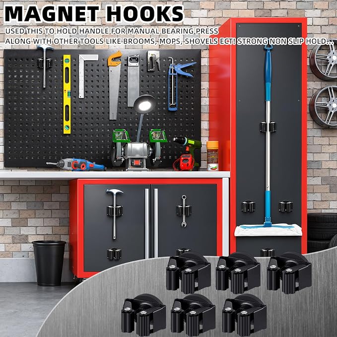 Vercraft 6 Pcs Magnetic Broom Holder Wall Mounted Anti Slip Rack,Black | Movable Magnetic Organizer for Mops Brooms, Dual Roller Grip, Wall Storage for Garage Kitchen Laundry Garden Tools