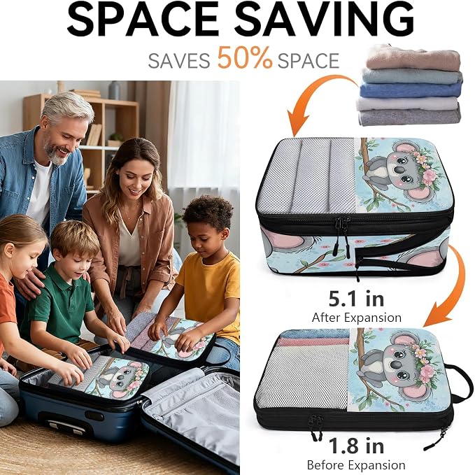 Koala 6 Set Compression Packing Cubes Animal Expandable Packing Organizer for Travel Accessories Luggage Suitcase Bag
