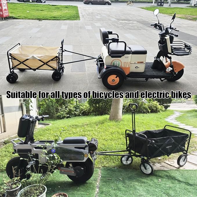 Bike Trailer Hitch for Wagon Camping Rolling Cart Collapsible Wagon with 360° Swivel Joint & Shock Absorber, Quick-Release Clamps for Folding Wagons, Pet Carts & Garden Trailers