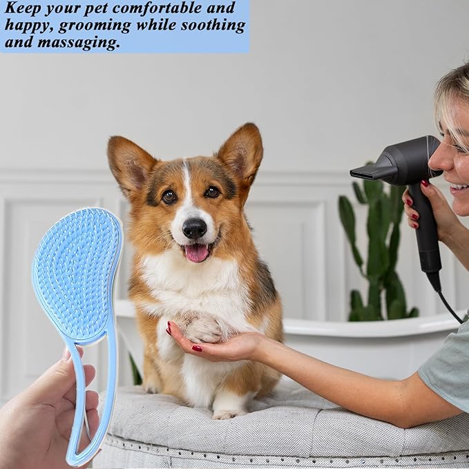 Dog Grooming Brush, Soft Puppy Massage Brush, Pet Hair Bathing Brush Comb, Hangable Grooming Tool for Poodles, Teddy, Yorkies, Maltese, Shih Tzu, Chihuahua (Blue)