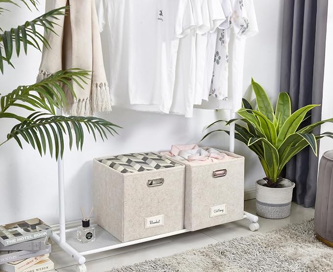 DECOMOMO Felt Storage Bins, 11 inch Cube Storage Bin with Labels | 6 Pack Storage Baskets for Shelves, Kallax (Beige)