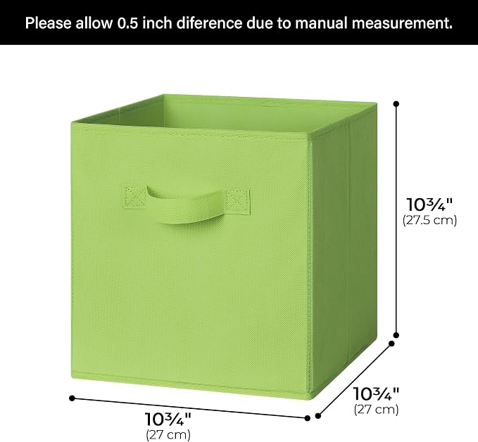 GRANNY SAYS Cube Storage Bins, 11 Inch 6-Pack Cube Organizers, Light Green | Collapsible Storage Boxes with Thickened Base Plate, Sturdy Handles, Decorative Baskets for Shelves, Closet