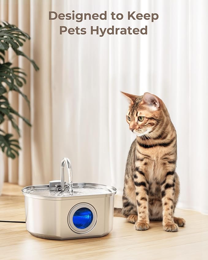 Neareal Official 8 Pack Cat Water Fountain Replacement Filters & Pre-Filter Sponges for 108oz/3.2 Stainless Steel Pet Water Fountain