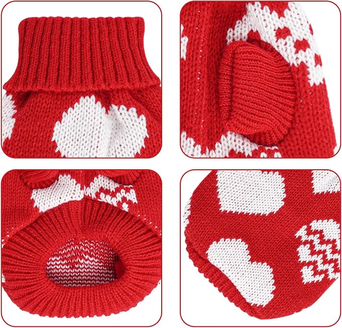 Tongcloud Dog Knitted Sweater Heart Puppy Sweater Christmas Valentine's Day Dog Sweaters Holiday Clothes or Dog Cat Pet Costume