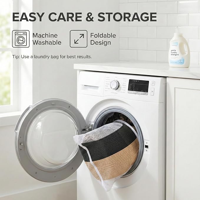 JMvicyroam 115L Extra Large Machine Washable Cotton Rope Blanket Basket | Collapsible laundry hamper, Reinforced handles, For blankets, pillows, toys and clothes, Living room and bedroom, Black&Jute