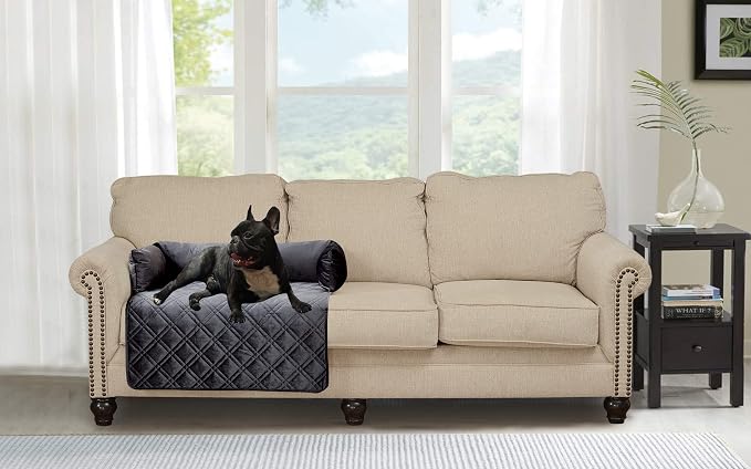 Brilliant Sunshine Grey Velvet Dog Sofa Slipcover, Medium | Calming Pet Couch Bed with Removable & Washable Cover, Funiture Protector & Bed Mat for Dogs, Pets, Cats, 30"×32"×8"