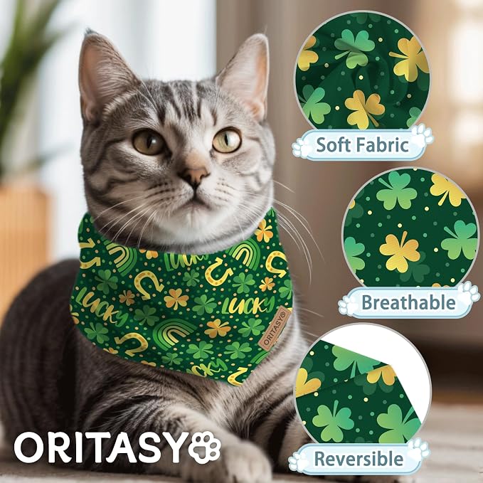 St. Patrick's Day Dog Bandanas, 2-Pack Triangle Reversible Love Pet Scarves, Premium Fabric, Irish Bandana for All Dogs (Small, Style 1)