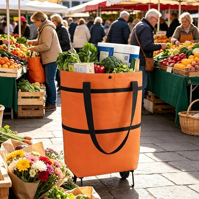 Rolling Shopping Bag, Heavy Duty Portable Tote, Compact Folding Cart Bag | Outdoor Shopping Cart Bags for Market Travel Apartment Commuting Cabinet Picnic Camping Car Truck Laundry Pet Storage