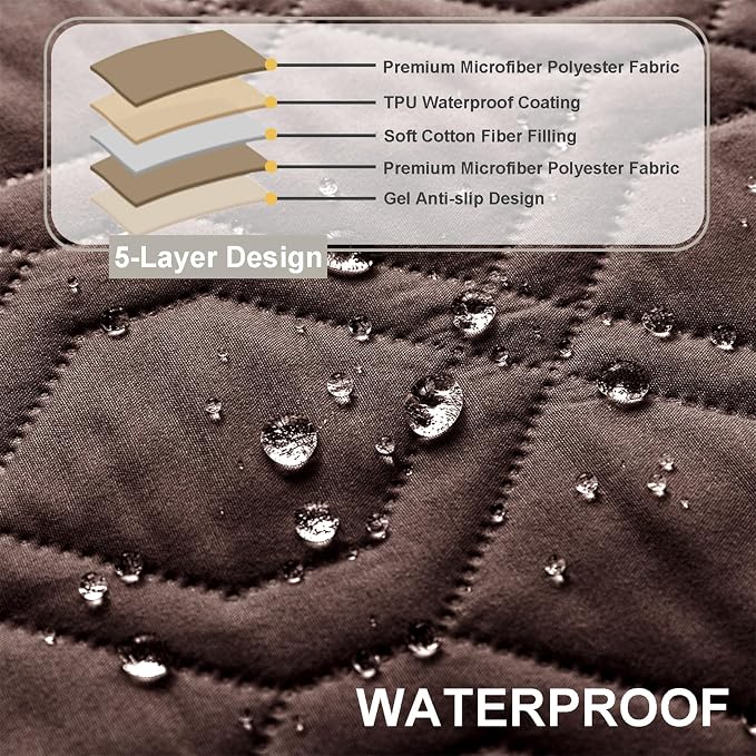 Recliner Armrest Cover with Headrest, Chair Armrest Slipcover with Side Pockets, Water-Resistant, Non Slip Furniture Protector for Pets (Coffee,2 Seater 4PCS)