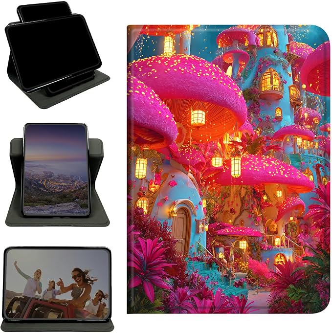 Case for Samsung Galaxy Tab A 10.1" 2019 SM-T510/T515/T517, 360 Degree Rotating Stand with Multi-Angle Vertical & Horizontal Viewing Shockproof Shell for Women Men, Pink Mushroom Village
