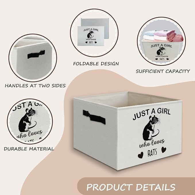 Rat Gifts for Rat Lovers Foldable Basket Storage Bins Box with Handles, Animal Lover Gifts, Just a Girl Who Loves Rats Collapsible Organizer Basket for Bedroom Bathroom Clothes Toys Books