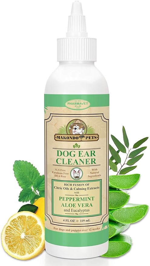 Dog Ear Cleaner solution with Peppermint aroma | Its natural extracts aids in dog ear mites treatment by removing wax, debris & odor | Dog Ear Wash / Otic Cat Ear Cleaner Drops | Puppy Ear Cleaner