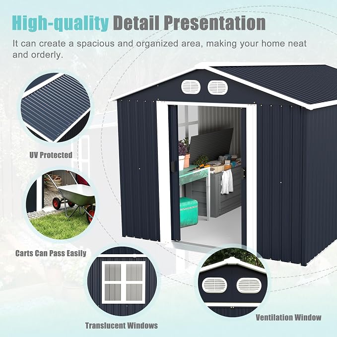 8x12 FT Outdoor Storage Shed, Metal Storage Shed with Lockable Door & Air Vents, Heavy-Duty Storage Tool Shed, Backyard Shed for Mowers, Bikes, Pool Gear, Dark Grey