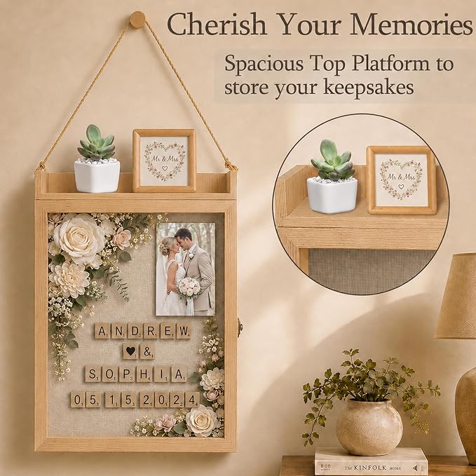 11x16 Flower Shadow Box Frame with Shelves, Rustic Wood