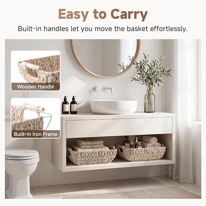 StorageWorks Wicker Baskets for Storage, Storage Baskets for Decor | Wicker Storage Baskets for Shelves, Baskets with Wooden Handles, 2-Pack Gifts Basket for Home Decor, Hand-Woven Basket