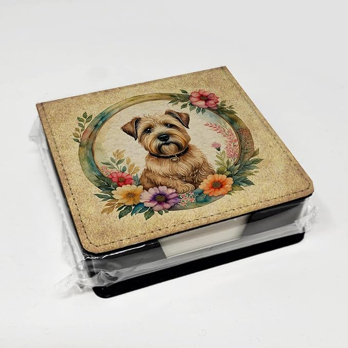 Caroline's Treasures Wheaten Terrier and Flowers PU Leather Note Paper Holder with Artist-Designed Cover, Desk Accessory, Office Gift