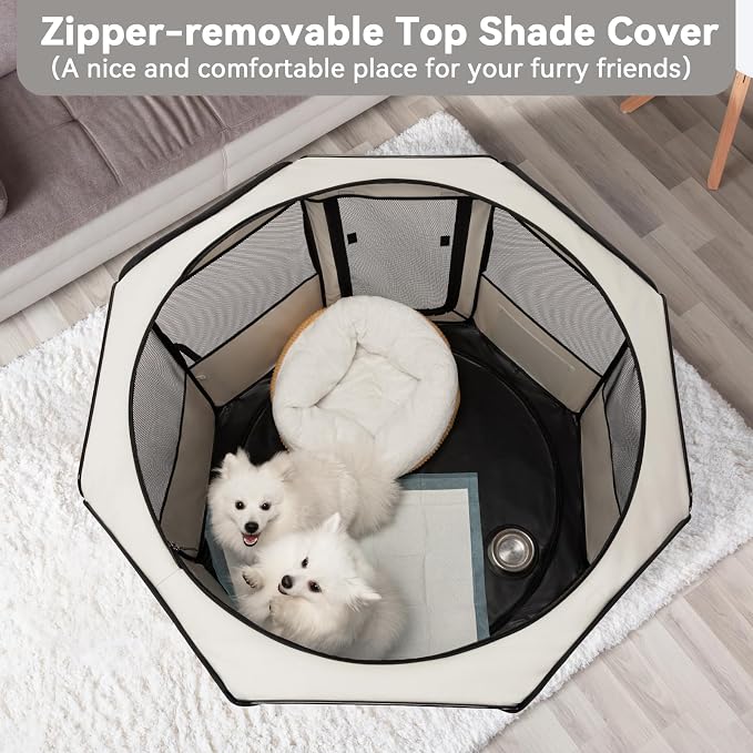 PETSFIT 45.5" Dog Playpen with Dual Zipper Doors –Sturdy Foldable Pet Playpen for Large & Medium Dogs with Removable Mesh Top and Leakproof Bottom